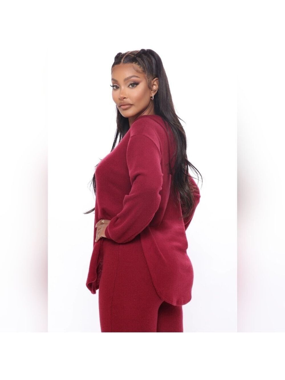 NWT Fashion Nova Set leggings & Hooded Blouse burgandy Color, Medium Size - Picture 2 of 7